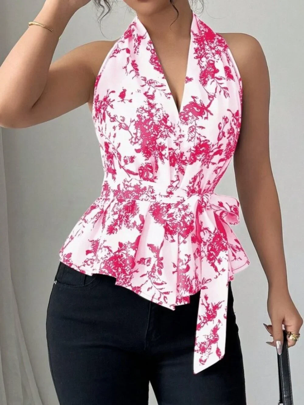 Hot Pink Boho Women's Ink Print Sleeveless Design Shirt
